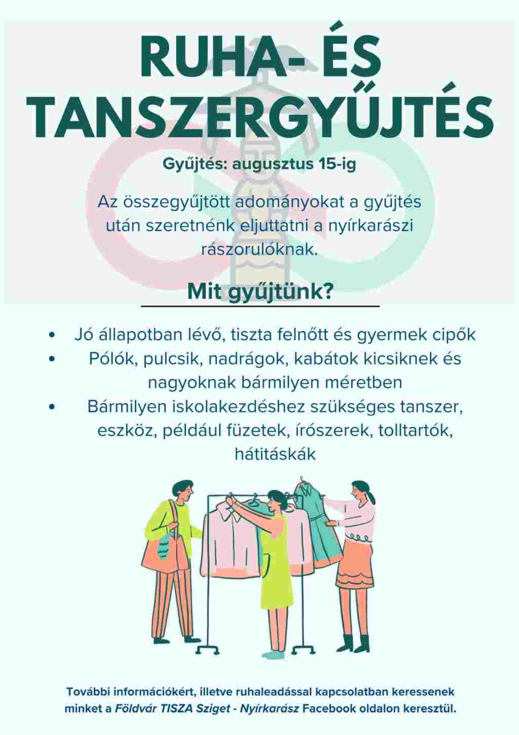 Ruha- és tanszergyűjtés Nyírkarászon – Földvár TISZA Sziget (‘25.08.19-ig)